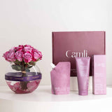 Camli Beauty Nayra Sandalwood Scented Dilka Nayra Dilka Body Scrub & Body Butter & Purple Roses Vase