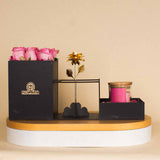 Box Pink Roses And Candle And Golden Rose