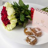 Nude Bakery cookies box and 22 roses