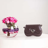 CoCan Mini Golden Purse Bag & Purple Roses Vase