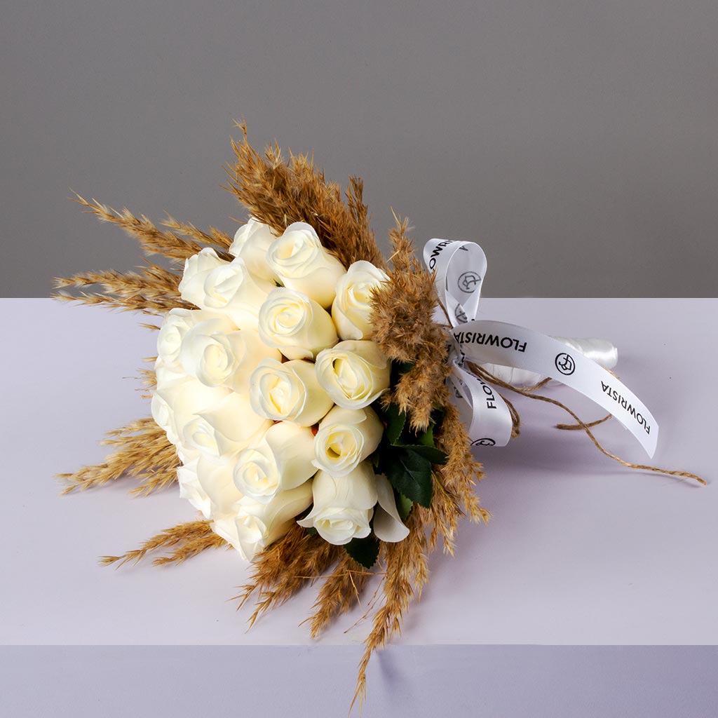 Artificial White Roses Wedding Bouquet