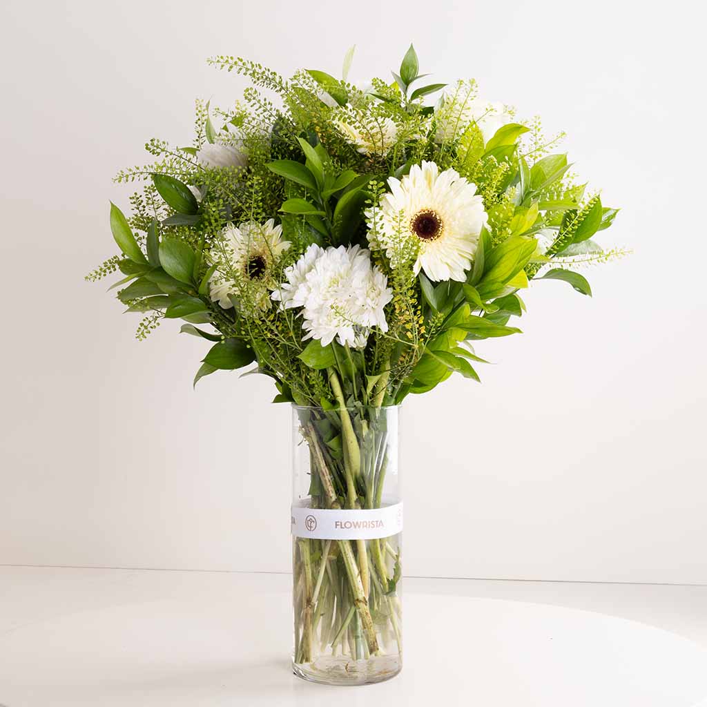 Whisper of White – Gerbera & Caranthantum Vase