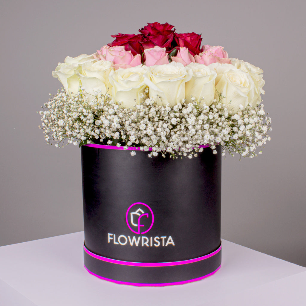 Flowrista Box with Red, Pink & White Roses