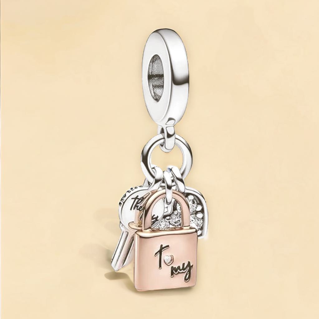 Pandora Lock, Key & Heart Charm - 14k Gold Plated Sterling Silver